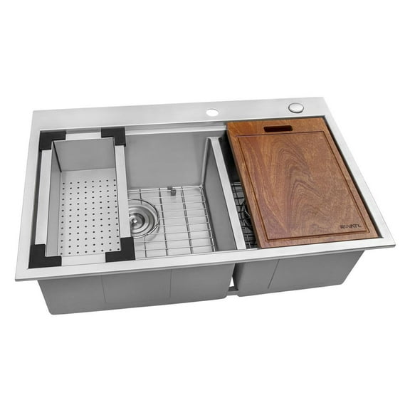 Ruvati 33 x 22 inch Workstation Bowl Topmount 16 Gauge Ledge Kitchen Sink