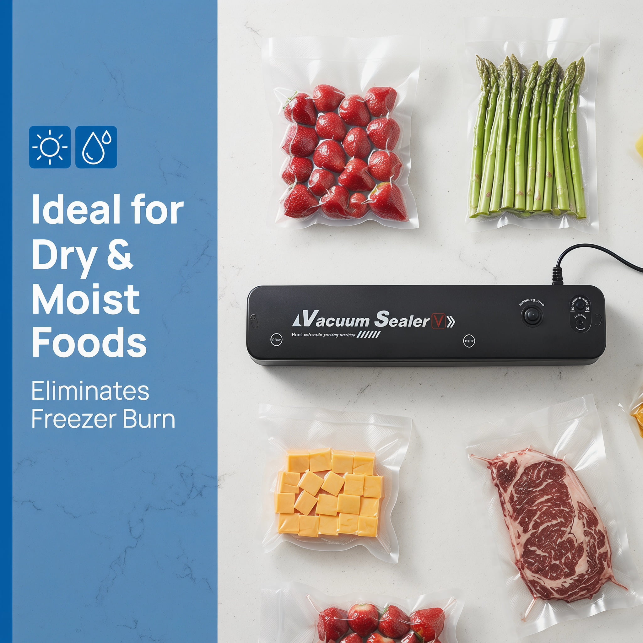 Automatic Vacuum Sealer Machine for Food Preservation, Professional Household Food Saver for Dry & Moist Modes,Compact 110V Electric Air Sealing System for Meal Prep and Storage,Includes Starter Bags