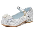 thumbnail image 2 of SYMSHOES Girls Silver Glitter Mary Jane Shoes | Sparkly Low Heel Dress Shoes for Flower Girl, Party & Special Occasions with Rhinestone Bow & Ankle Strap,Size 4 M, 2 of 7