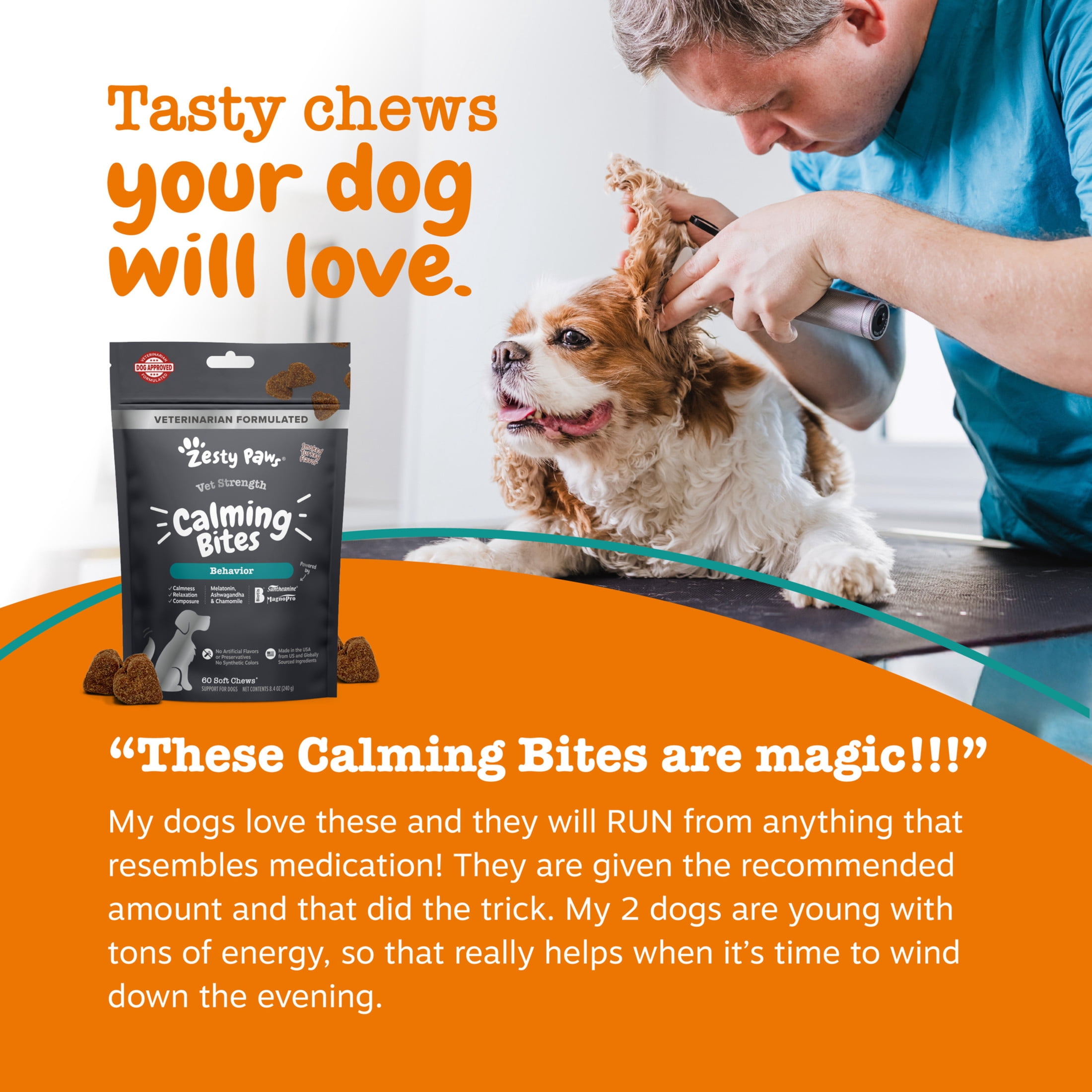 Zesty Paws Vet Strength Calming Bites, Smoked Turkey Flavor, 60 Count Pouch
