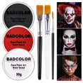 thumbnail image 1 of Set de pintura facial y corporal BADCOLOR blanco, negro y rojo con pinceles, 1 of 8