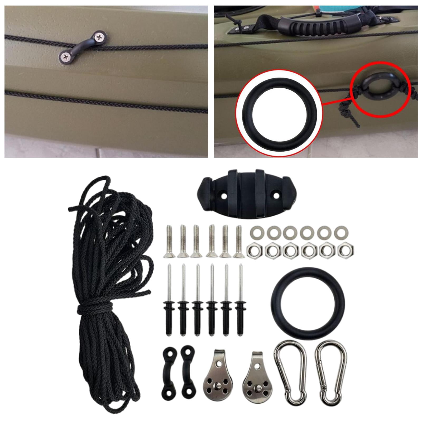Kayak Anchor Trolley ft Rope Pulleys Nuts Deck Rigging Set Rivets Screws Pad Eyes Marine Canoe Water Sports
