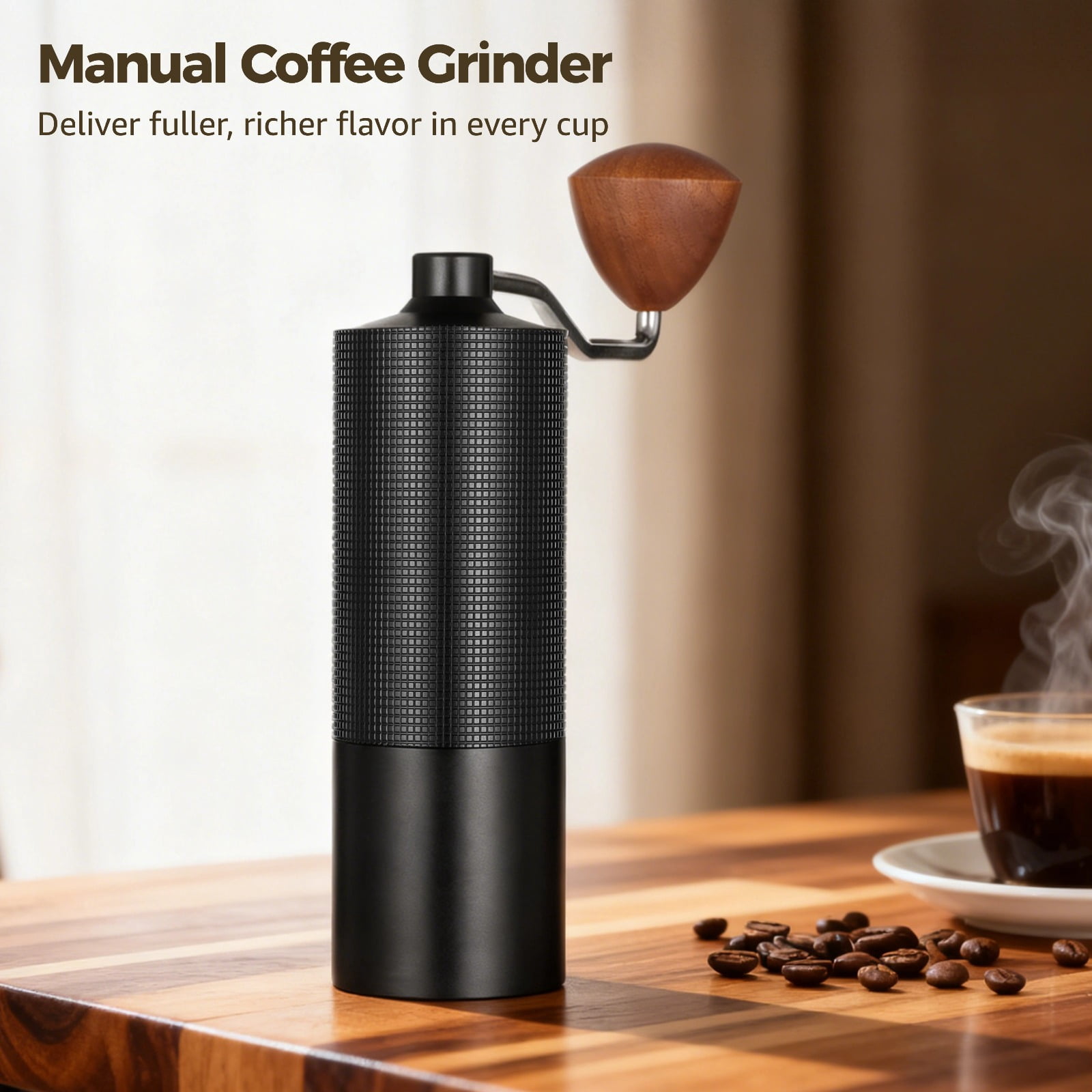 Manual Coffee Grinder, Hand Coffee Grinder with 6-Pointed Steel Core, Adjustable Grind Size, Ergonomic Handle, Portable Burr Coffee Grinder for Home, Travel, Office, Camping
