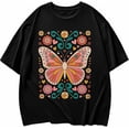 thumbnail image 2 of 100% Cotton Unisex Butterfly Flowers Shirts Graphic Tees for Women, Colorful Funny Womens Oversized T Shirt Crewneck Short Sleeve Casual Tops, 2 of 5