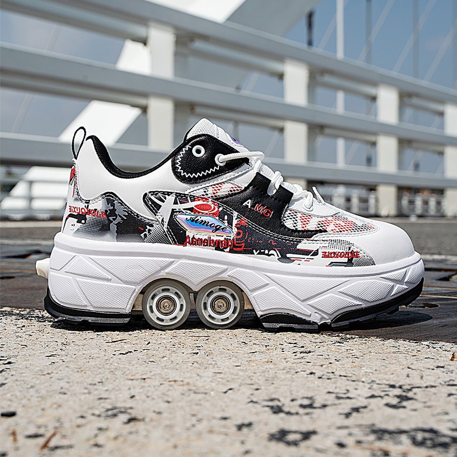 Roller Skates for Women Men, Shoes with Wheels for Girls, Kick Rollers Shoes Retractable for Boys, Adult Parkour Quad Roller Shoes, Inline Skates Children's Outdoor Skates