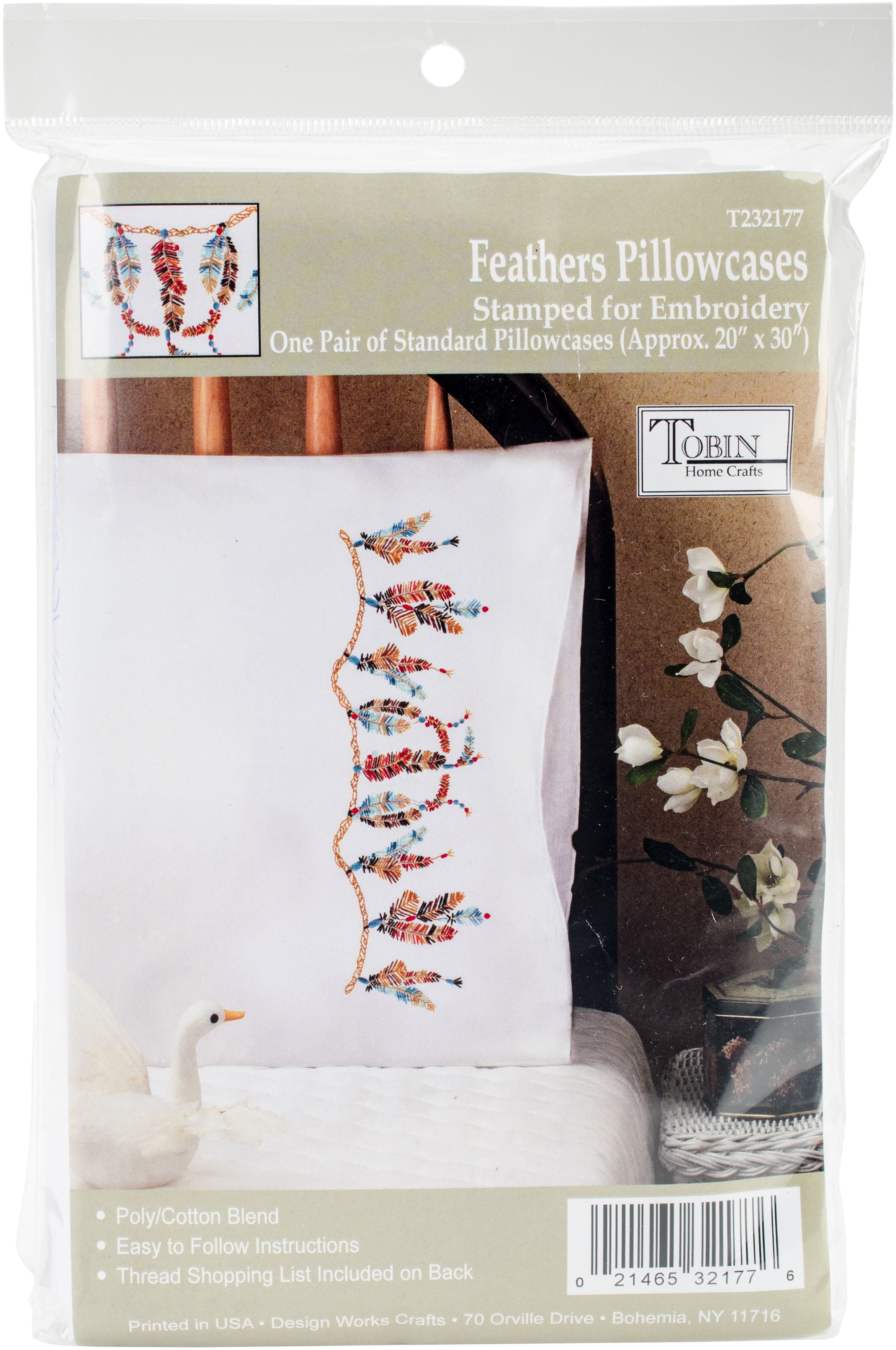 Tobin Stamped For Embroidery Pillowcase Pair 20"X30"Feathers