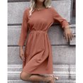 thumbnail image 3 of Vestido De Manga Larga Con Cuello Vestido Con Cinturón De Cintura Alta Vestido Redondo Midi Con Cintura Anudada Vestido Midi De Mujer Round Neck Long Sleeve Dress Polyester ANGGREK Otros, 3 of 7