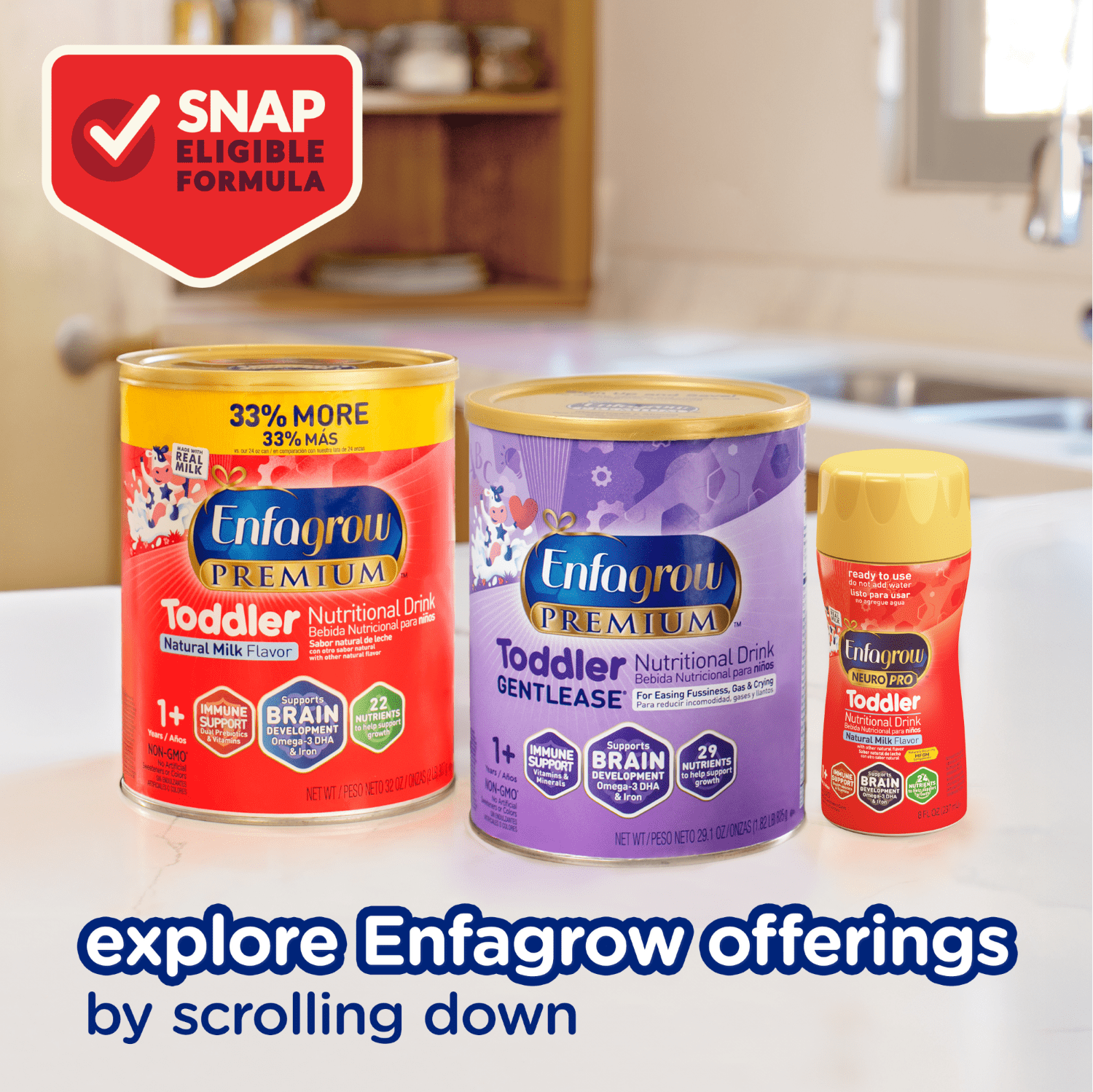 Enfagrow Premium Powder Toddler Nutritional Milk Drink, Supports Growth & Immune Health, Natural Milk Flavorr, 24 Oz, 4 Count
