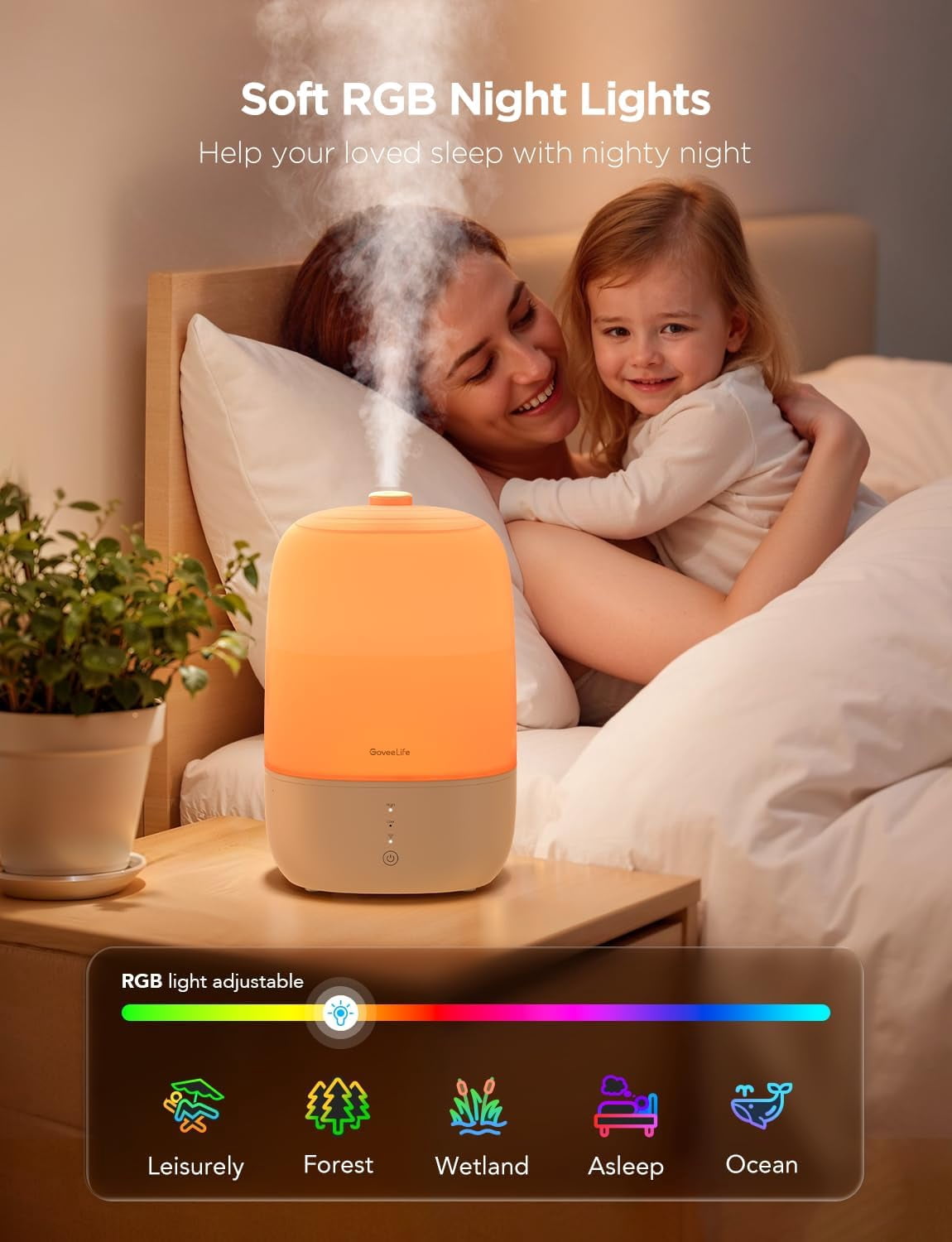 Smart Humidifiers for Bedroom, 3L Top Fill Cool Mist Humidifiers with Essential Oil Diffuser, Humidity Control, WiFi Air Humidifier with Night Light, for Baby, Plants, Home, Work with Alexa