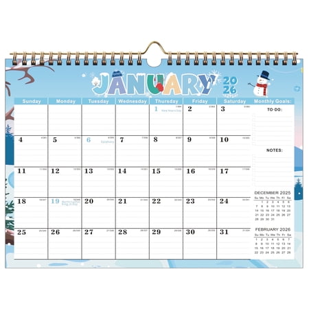 DIYMAG Jan. 2026 - Jun.2027Calendar, Monthly Calendar, 14.6 x 11.8in Paper Calendar with Memo Space for Anniversaries/Festivals/Events