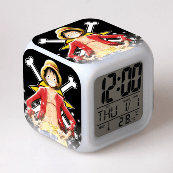 Anime One Piece Alarm Clock, Cartoon Colorful Color Changing Square Alarm Clock, Creative Alarm Clock, Alarm Clock Gift, Small Gift (Style 9)