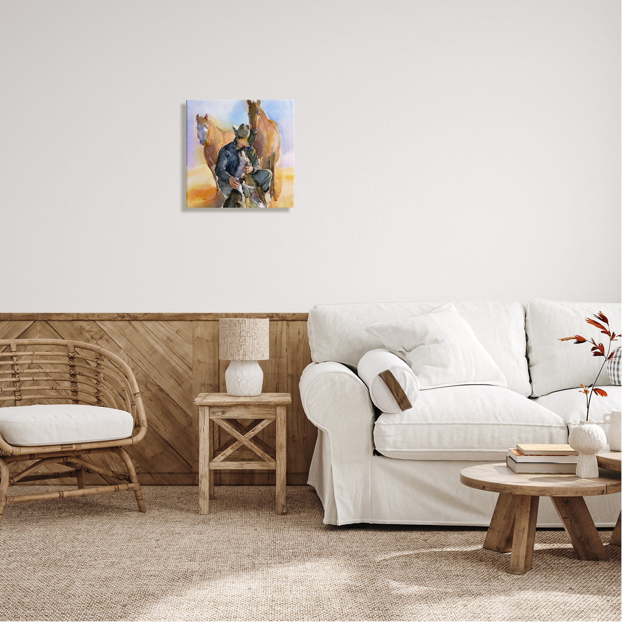 Stupell Industries Cowboy & Animals Watercolor Animals & Insects Painting Gallery Wrapped Canvas Art Print Wall Art, 17 x 17