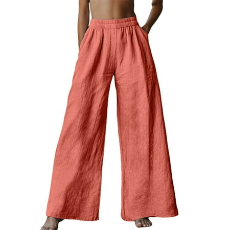 Clearance! Delayuji Wide Leg Sweatpants Women Xxl Orange Womens Cotton Casual Loose Pants Comfy Work Pants with Pockets Elastic High Waist Paper Bag Drawstring Pants