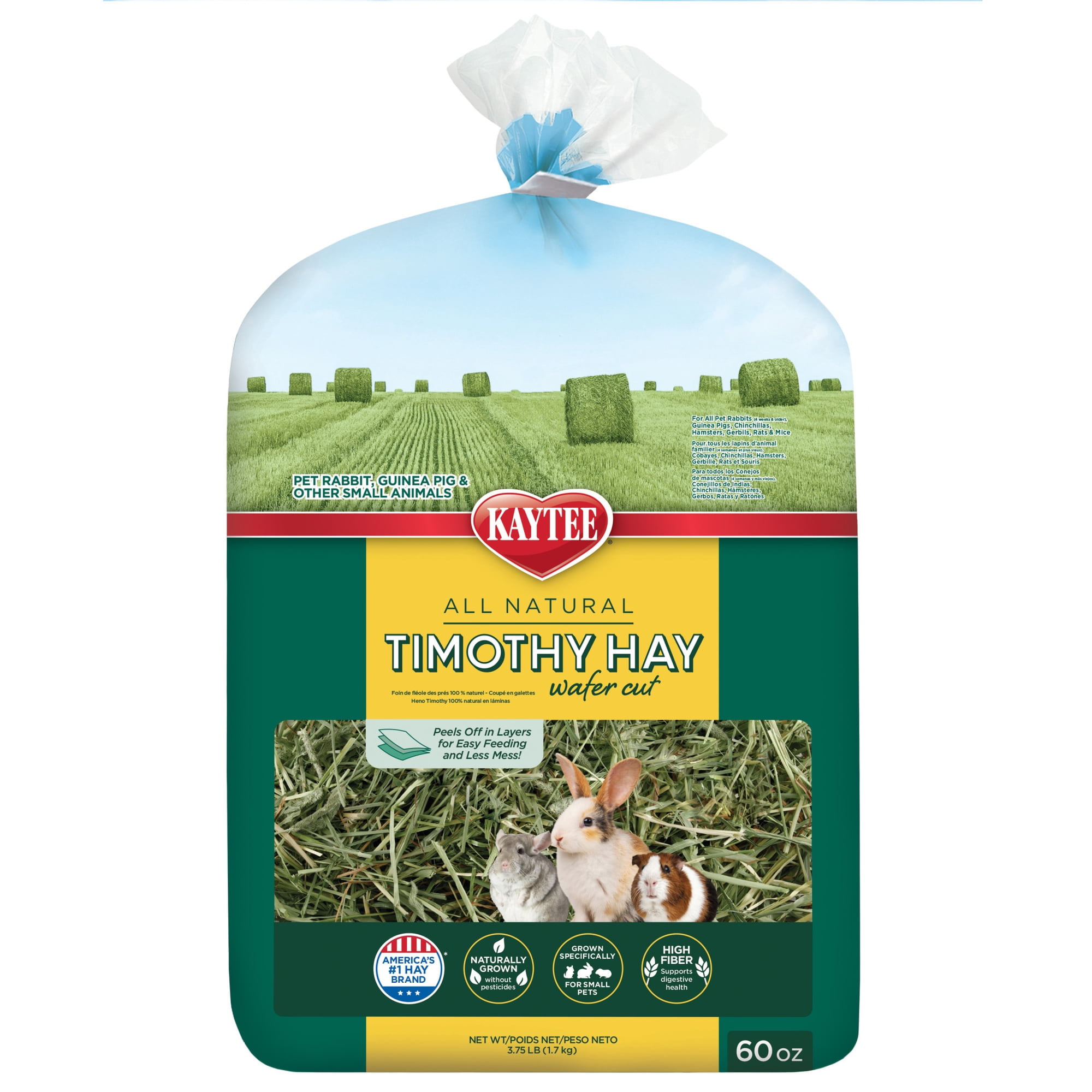 Kaytee Wafer Cut Timothy Hay for Rabbits, Guinea Pigs, Hamsters, Chinchillas and Other Small Animals, 60 ounces
