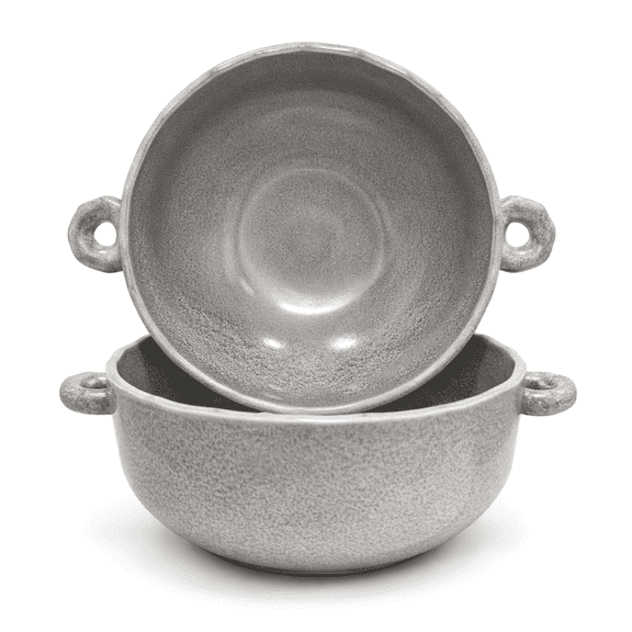 Aycenlaite 32 oz Ceramic Soup Bowls with Handles, Reactive Glaze Stoneware for French Onion Soup, Set of 2 (Grey)