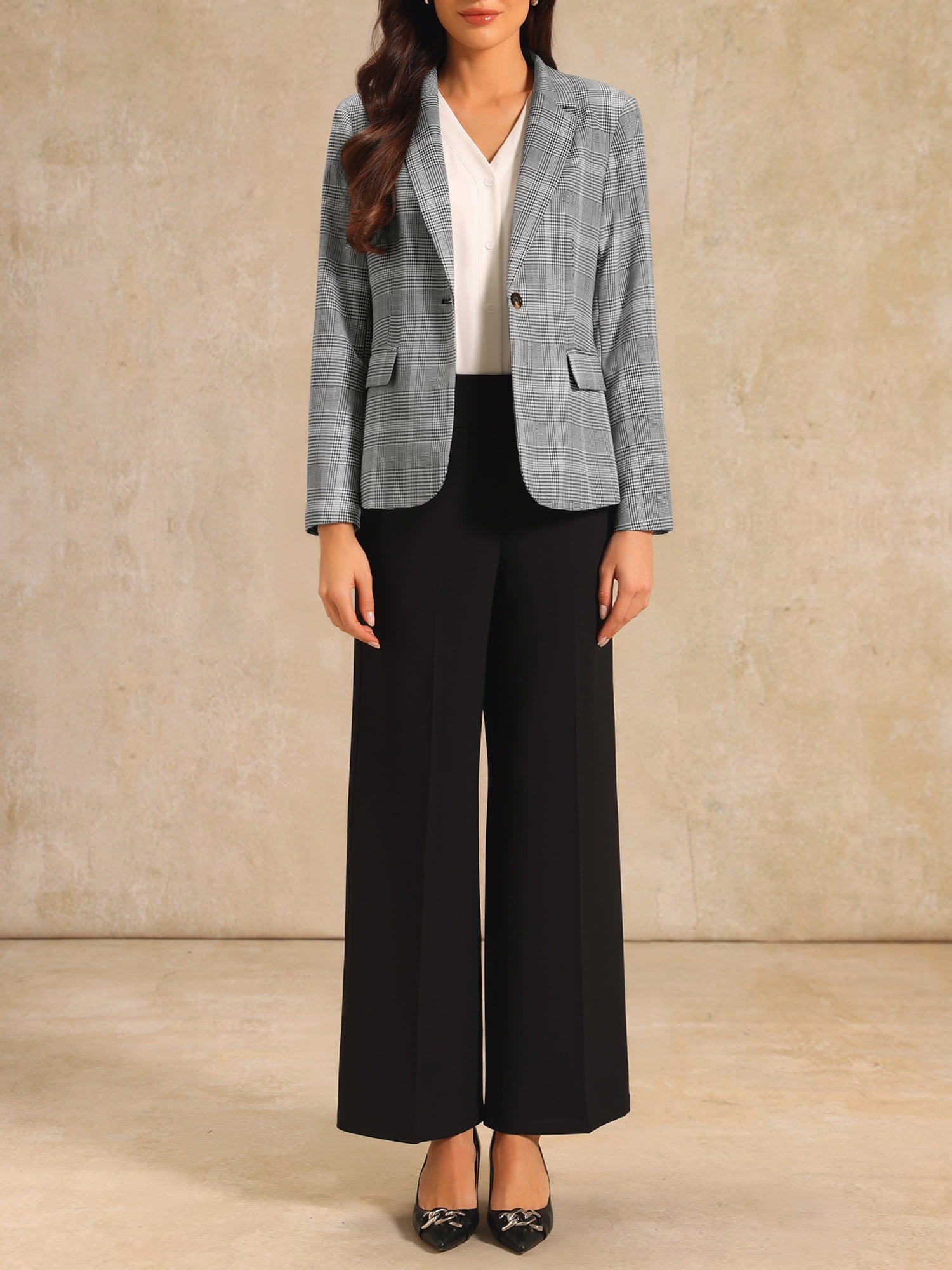 DARING DIVA Women's Houndstooth Plaid Blazer Business Suit Jacket XL Black