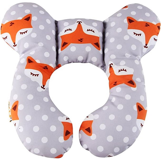 Almohada de viaje para bebé (zorro gris), almohada de soporte para el cuello del bebé, asiento de coche, reposacabezas del asiento del coche, almohada insertable para asiento de coche, cochecito