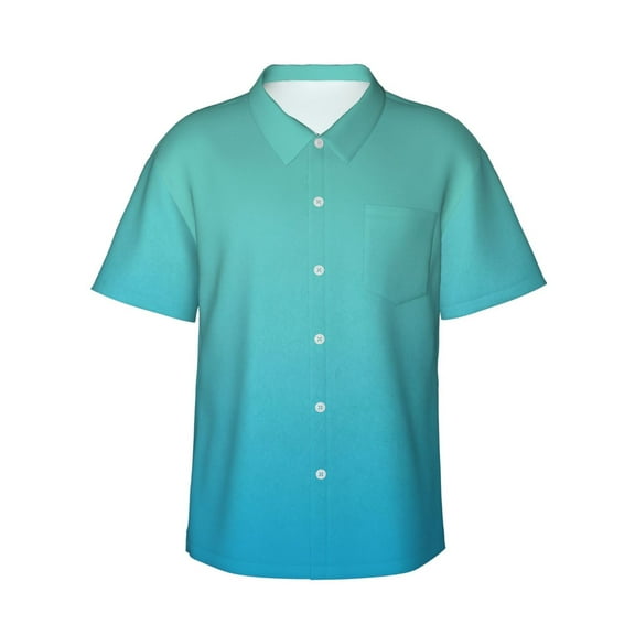 Fuzoiu Teal Turquoise Print Hawaiian Shirt for Men, Summer Beach Casual Short Sleeve Button Down Shirts, Men’s Beach Summer Shirts with Pocket,Small