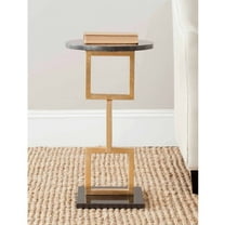 SAFAVIEH Cassidy 23 in. H Round Top Square Base Iron Accent Table, Gold/Black Marble