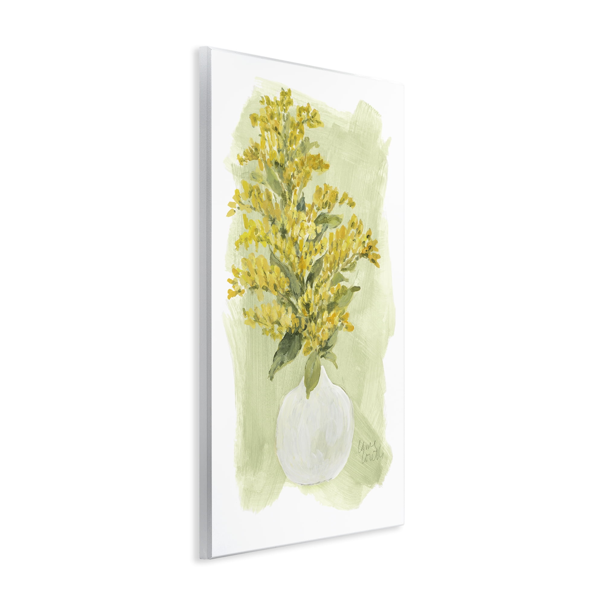 Stupell Industries Goldenrods Bloom White Vase Floral & Botanical Painting Unframed Art Print Wall Art, 13 x 19