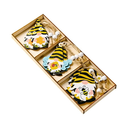 

JPLZi Border Bee Festival Decorations Painted 3 Grid Wooden Box Wooden Dwarf Pendant Home Atmosphere Layout Props Supplies