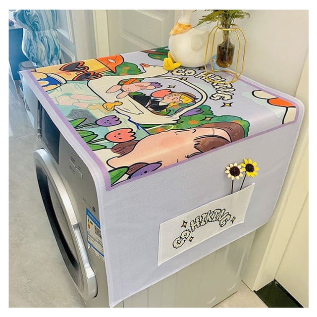Funda para frigorífico de lino de algodón suave, lavable, perfecta para cocina y oficina, 23,6 x 55,5 pulgadas, con dibujos animados vibrantes que traen buena suerte