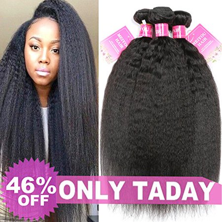 Mei You 8a Kinky Straight Hair 3 Bundles Yaki Human Hair Weave