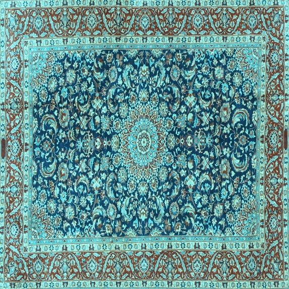 Ahgly Company Indoor Square Medallion Light Blue Traditional Area Rugs, 4' Square