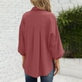 thumbnail image 3 of HAiming Womens Button down Shirts Solid Color 3/4 Sleeve Lapel V Neck Tops Casual Loose Work Office Tunic Blouse, 3 of 6