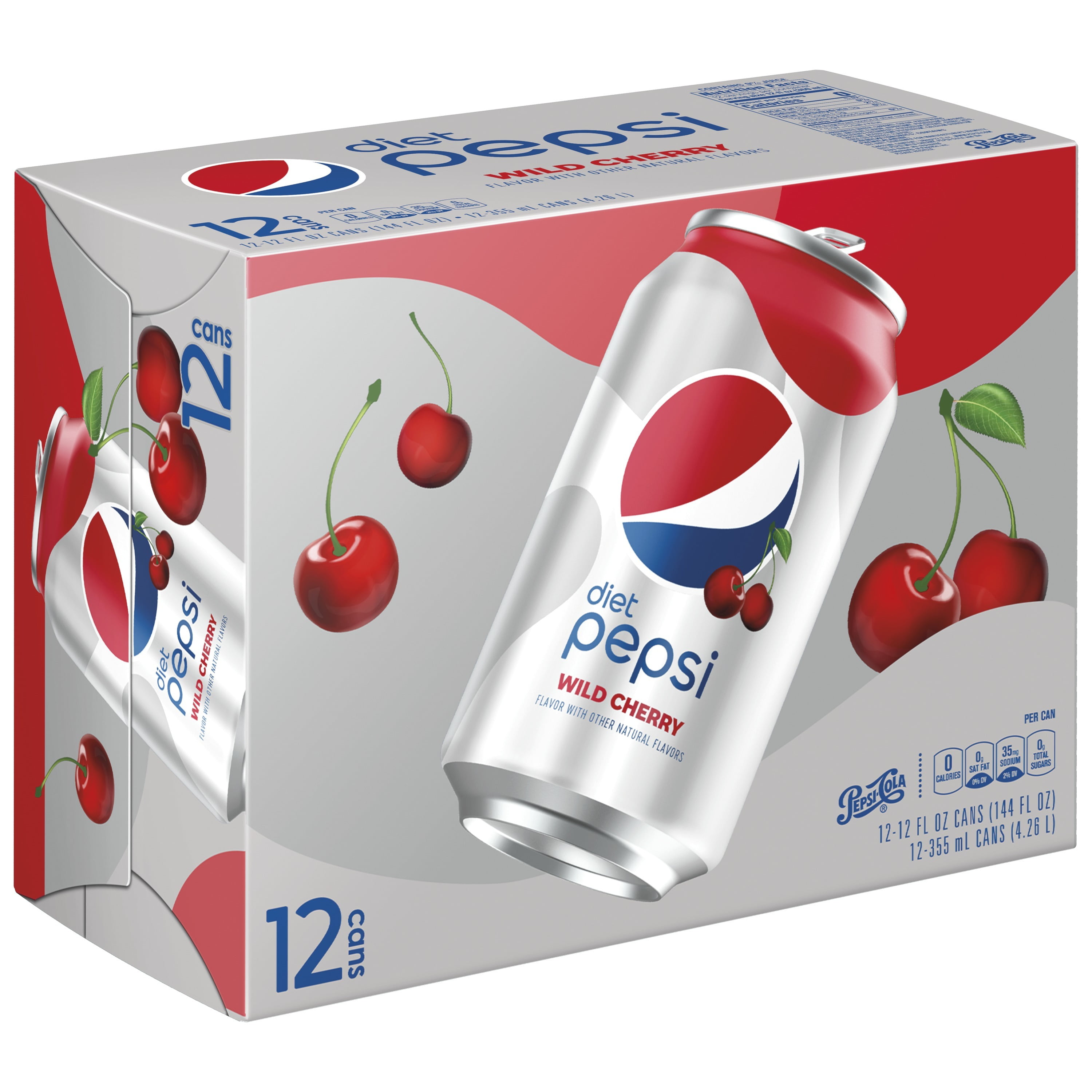 Diet Pepsi Cola Wild Cherry Soda Pop, 12 fl oz 12 Pack Cans