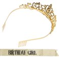 thumbnail image 4 of GHSDFBB Birthday Tiara and Sash Beautiful Rhinestone Elegant Gold Birthday Costume Set for Bithday Party, 4 of 7