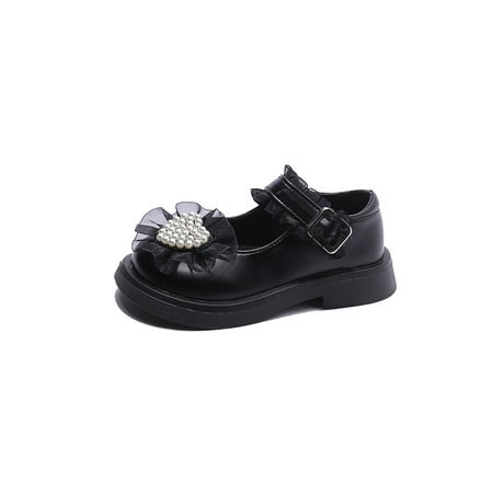 

Woobling Kids Faux Leather Shoes Lace Flats Platform Mary Jane Wedding Flat Sandals Anti-Slip Princess Shoe Magic Tape Comfort Black 9C
