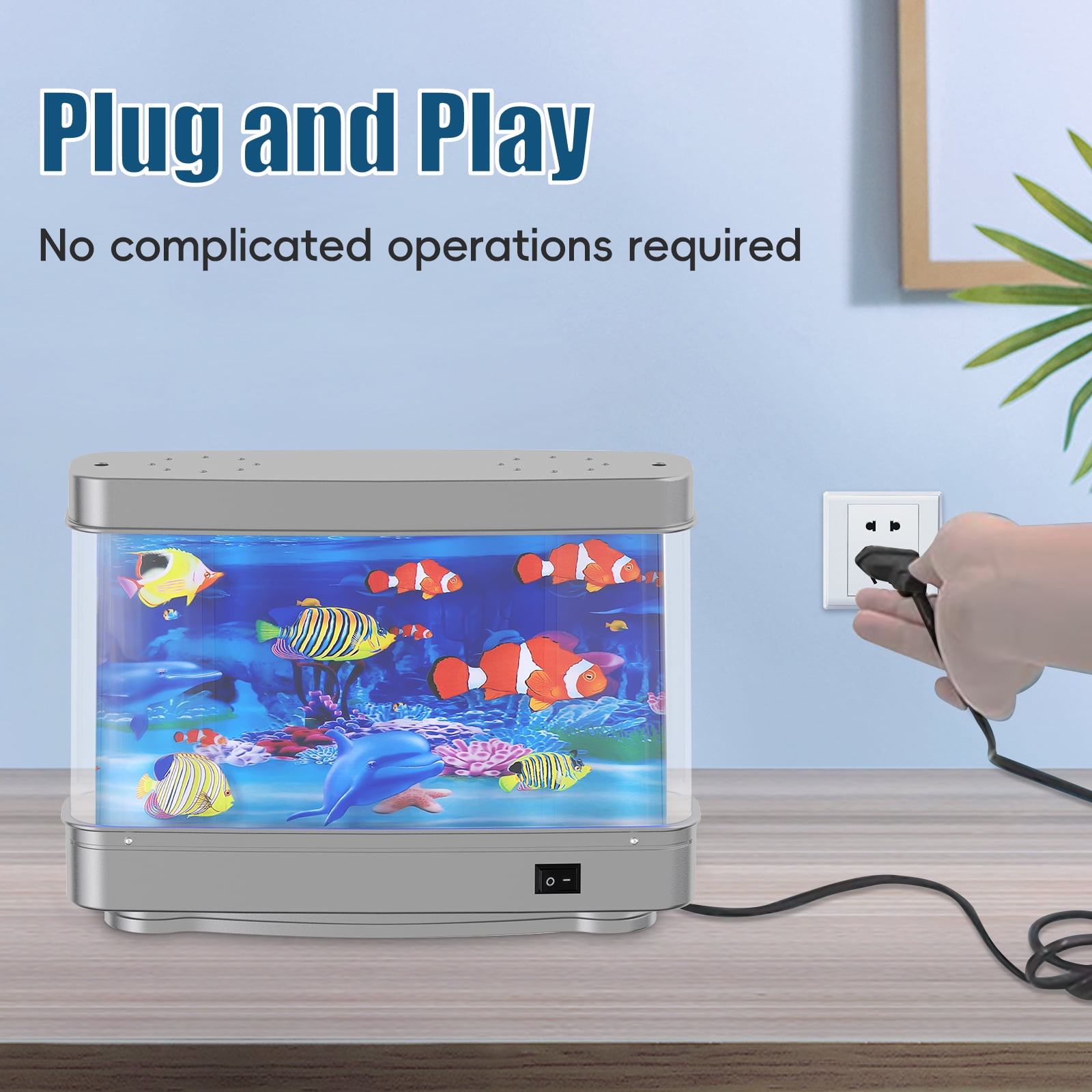 Mini Desk Aquarium with Moving Fish - Colorful Night Light, Stress-Reducer  Gift for Kids and Adults - Walmart Business Supplies, image size:1600x1600