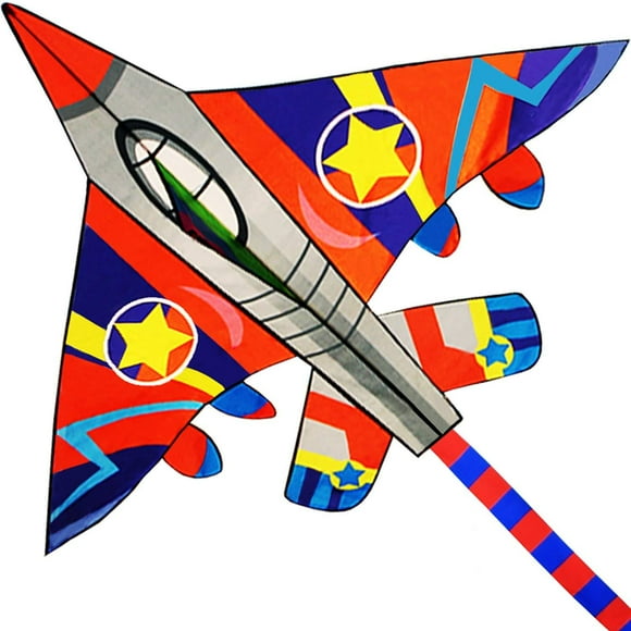 HUGE Fighter Plane Kite for Kids and Adults- 58"Wide with long tail- Easy Flyer - Kit Line and Swivel Included- Good for Outdoor Games and Summer the beach toys for kids