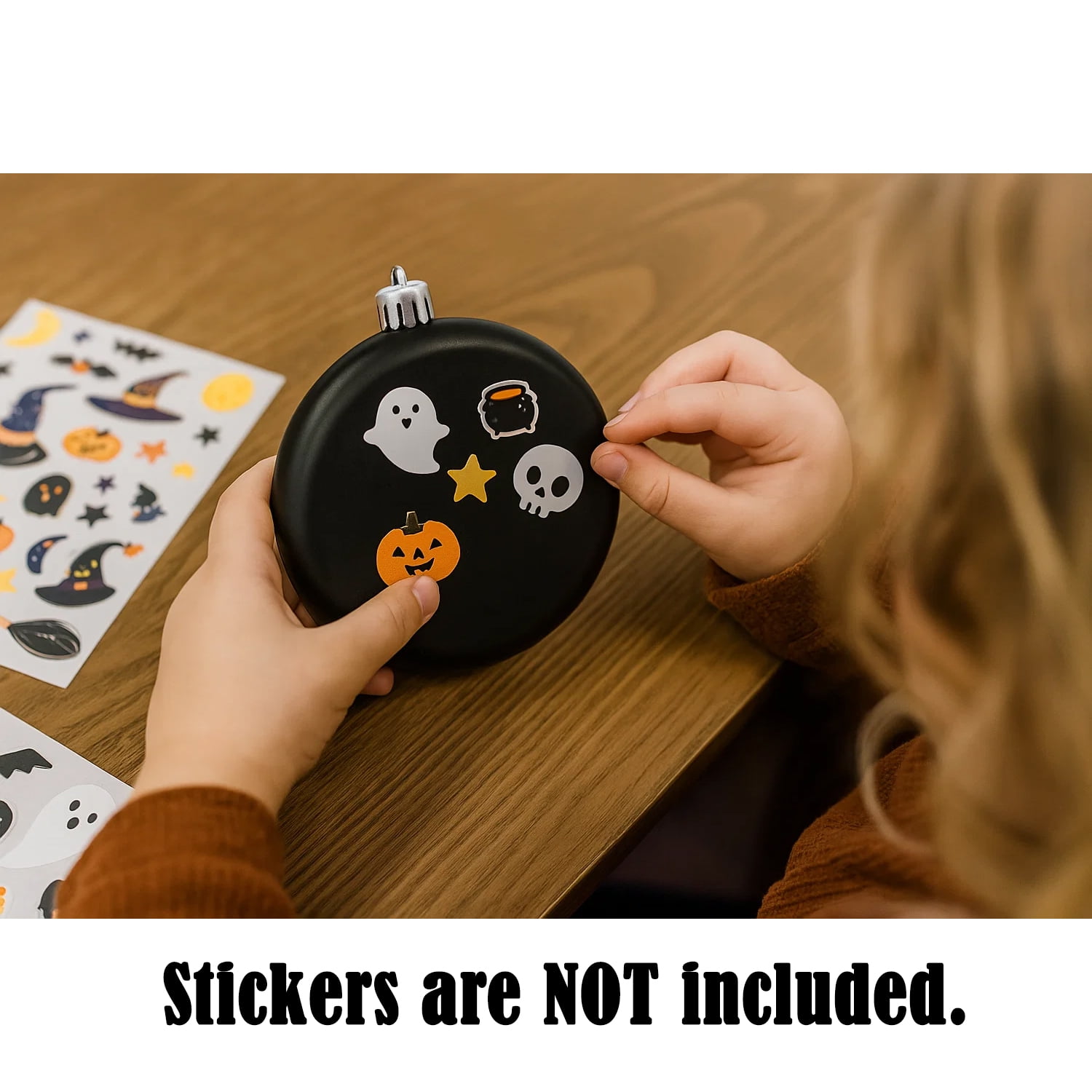 Sleetly DIY Christmas Ornaments Set for Kids and Adults - DIY Crafts, Painting, Drawing, Stickers, Decals, Large 4 inch, Matte Blank Flat Disc, Stencils Included, Black, Set of 12
