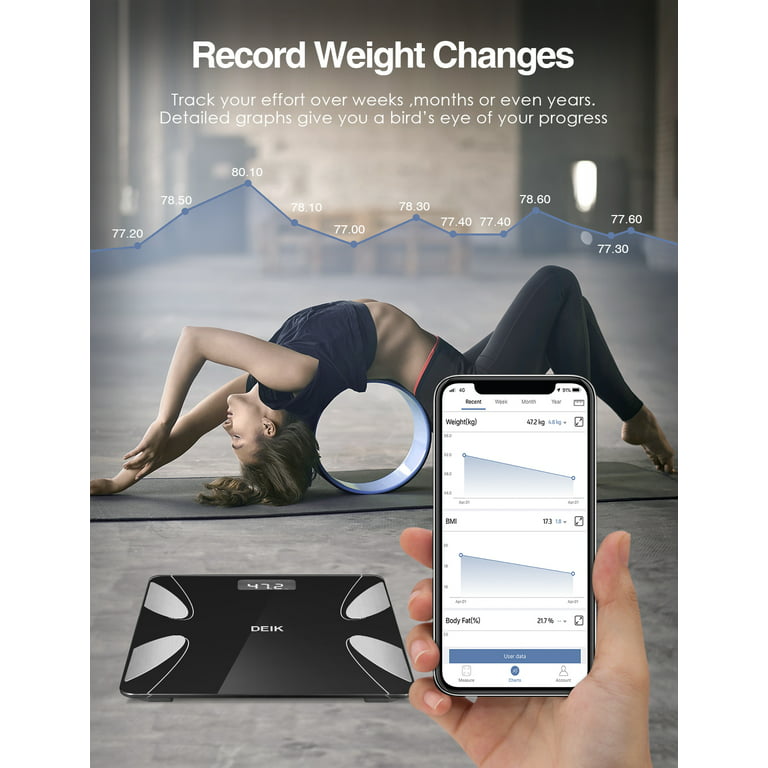 DEIK Smart Digital Fat Scale, Bathroom Scale with Bluetooth, 180kg/400lb  High Accuracy Measurement, with iOS and Android APP, Detects 13 Data of  BMI, Body Fat, Muscle Mass, Water Weight 