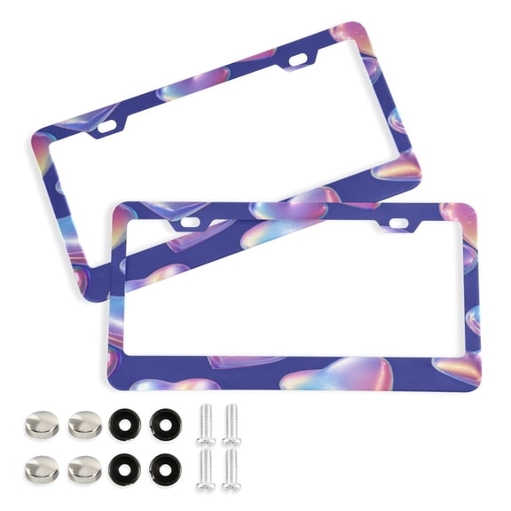 Aluminum License Plate Frame 2 Pack Car Exterior Accessory Car Tag Holder for Front Rear Plates Cars Decor Pink-purple Hearts
