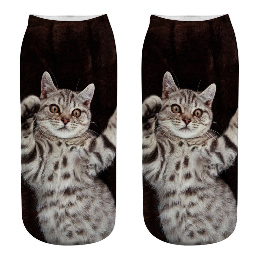 Womens and Mens Ankle Socks,3D Novelty Crazy Funny Cat Low Cut Anti-Slid Athletic Casual Cotton Socks