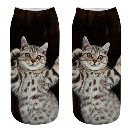 

MRULIC socks for women Women 3D Novelty Crazy Funny Cat Ankle Socks Cute Colorful Cartoon Low Cut Socks F + One size