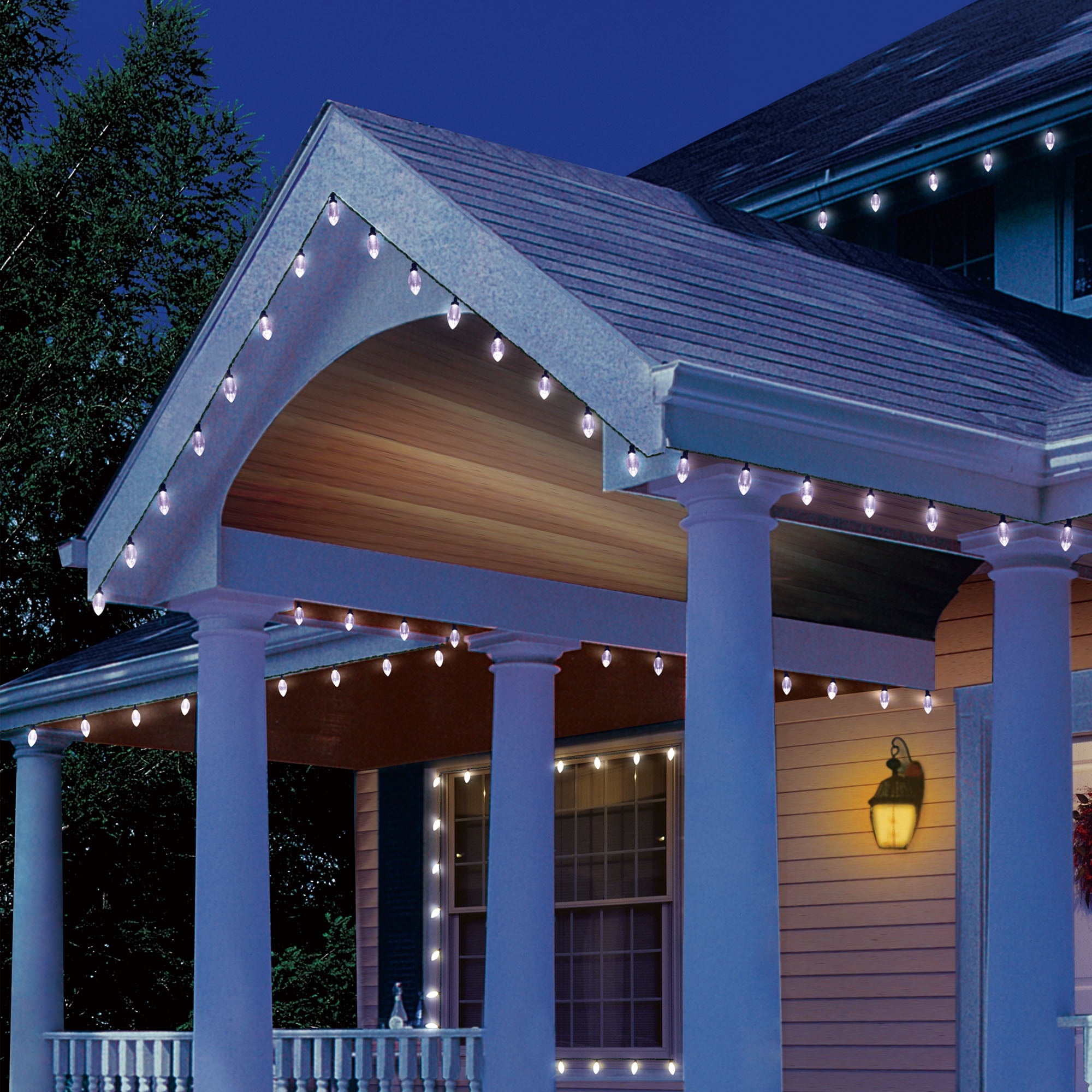 Indoor/Outdoor 100-Count LED Smooth C9 Christmas Lights, Cool White, 57', Holiday Time