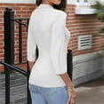 thumbnail image 4 of Women's Mock Turtleneck Slim Fit Top Three-Quarter Sleeve Lightweight Stretchy Pullover Basic Casual Tops for Work to Weekend，White S, 4 of 5