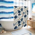 thumbnail image 5 of No Hook Shower Curtain, Navy Blue Beige Floral Shower Curtains for Bathroom with See Through Top Window, Vintage Farmhouse Floral Leaves Waterproof & Washable Bath Curtain Stand Up Stall 36"x72", 5 of 9