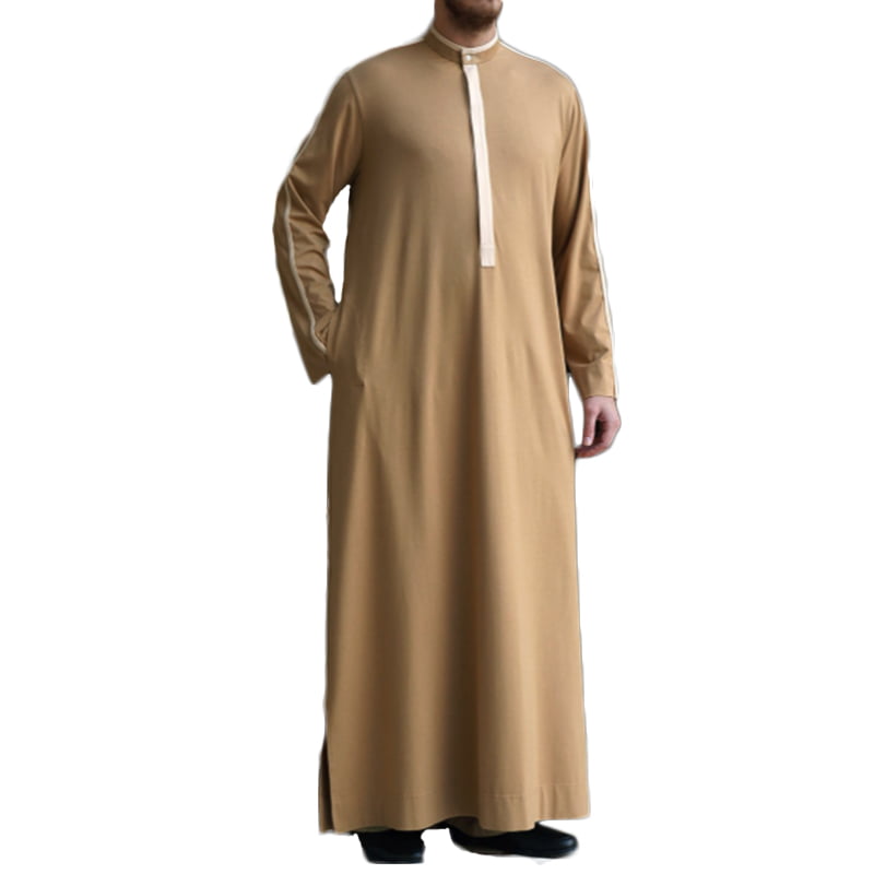 Mens Jubba Dishdash Long Kaftan Thobe Arab Saudi Islamic Baggy Robe Tunic Dress