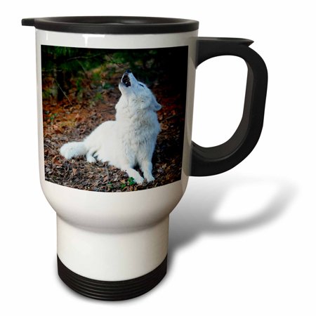 3drose, White Arctic Wolf, Howling 2, 14oz Stainless Steel Travel Mug