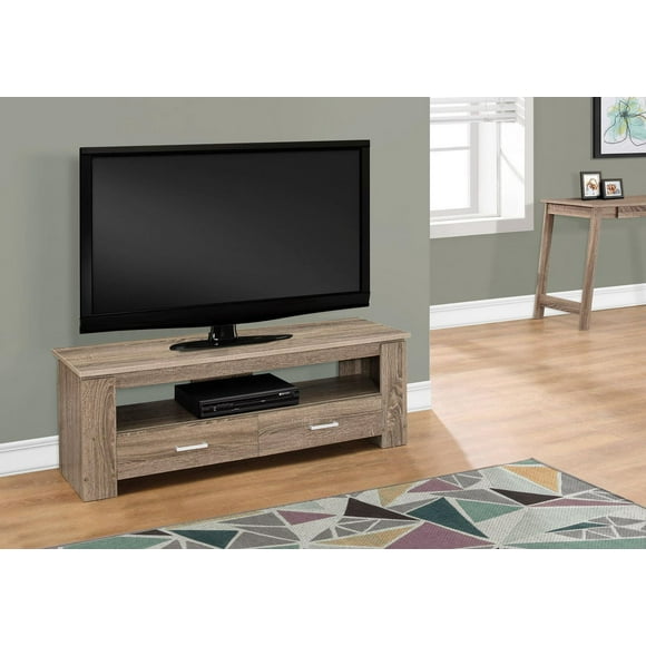 Monarch Specialties Tv Stand, 48 Inch, Console, Media Entertainment Center, Storage Drawers, Living Room, Bedroom, Laminate, Brown, Contemporary, Modern