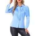 thumbnail image 1 of INSPIRE CHIC Inspired Women's Fringe Shirts Long Sleeve Button Down Chic Western Cowgirl Tops S Sky Blue, 1 of 6