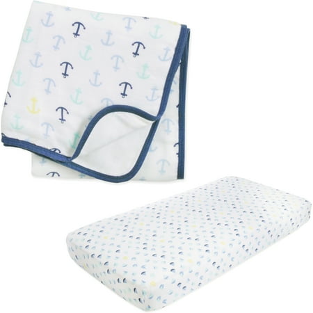 Ideal Baby by the Makers of Aden + Anais Crib Sheet & Muslin Blanket, Set Sail