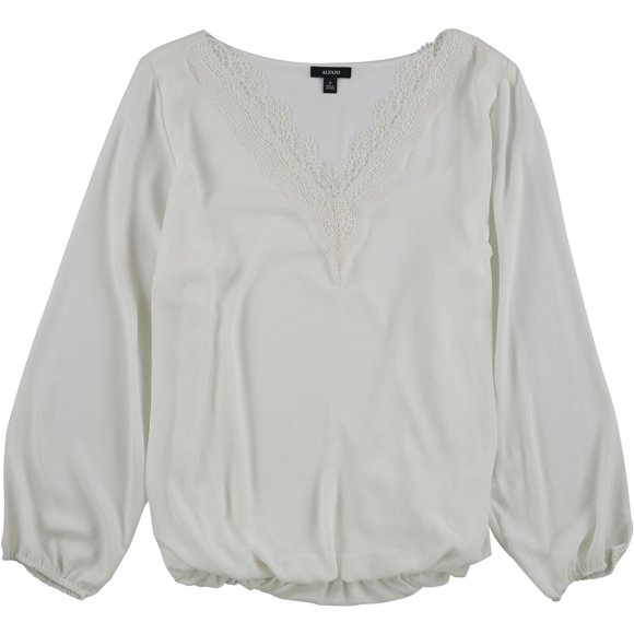 Alfani Womens Lace Trim Bubble Pullover Blouse, Off-White, Plus Size, 1X