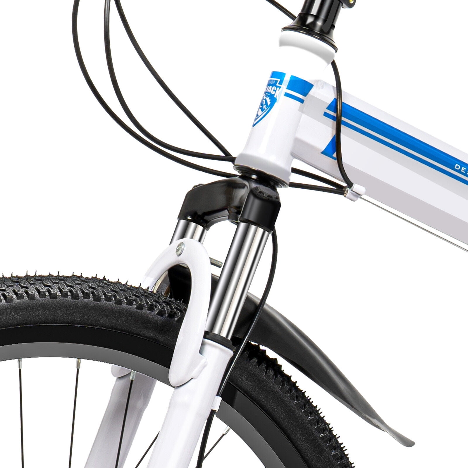 Fichiouy 26" 21 Speed Mountain Folding Bike Unisex Carbon Steel Mountain Bike Full Suspension Double Disc Brakes Foldable Bicycle Blue & White