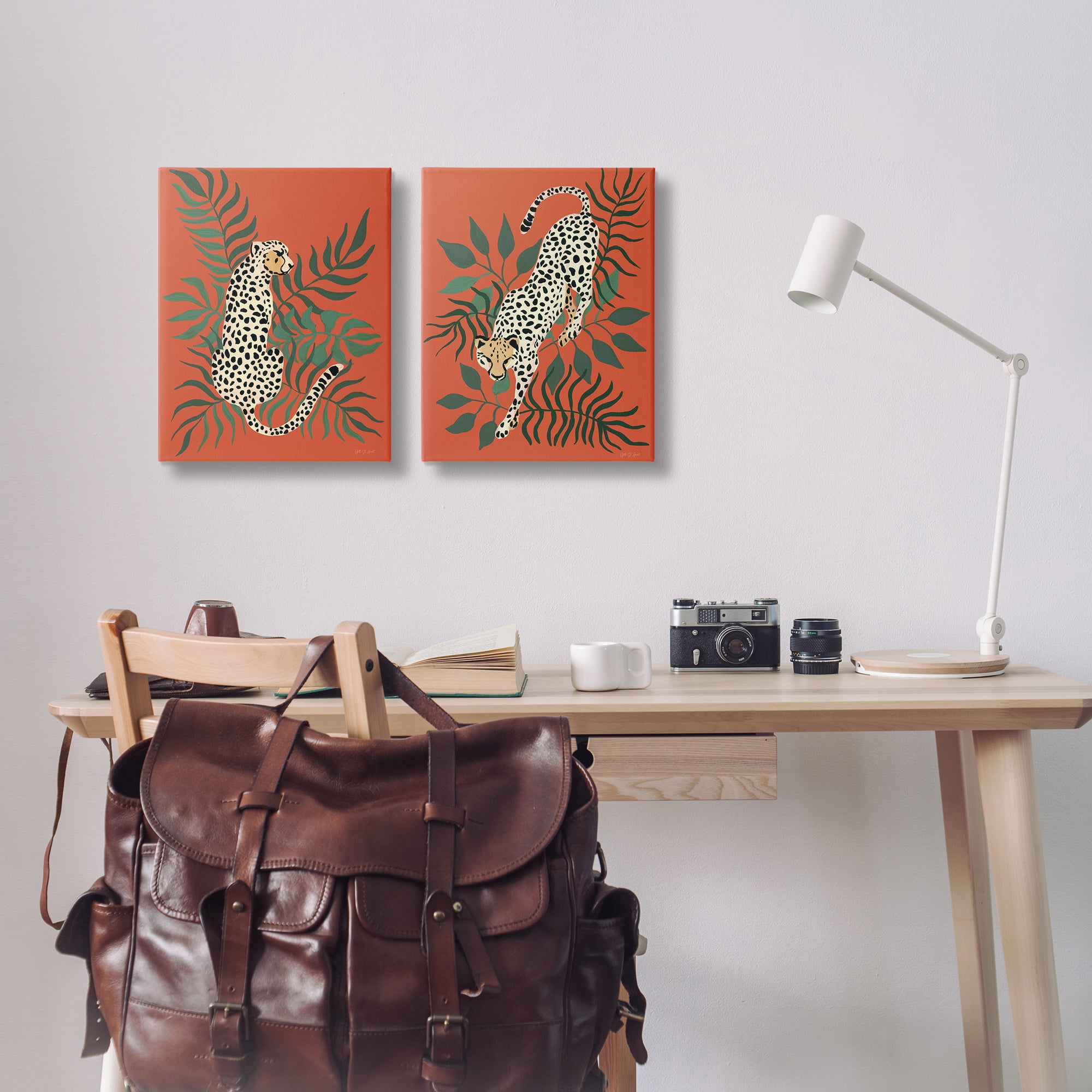 Stupell Industries Sitting Cheetah Prowling Jungle Animals Painting Wrapped Canvas Art Print Wall Art, 16 x 20, Set of 2